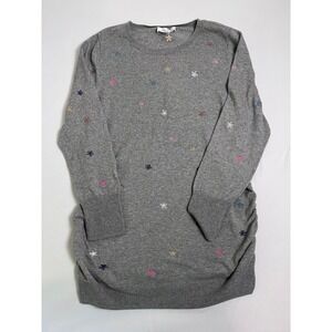 Motherhood Maternity Sweater Women 1X Gray Embroidered Floral Ruched Cottagecore